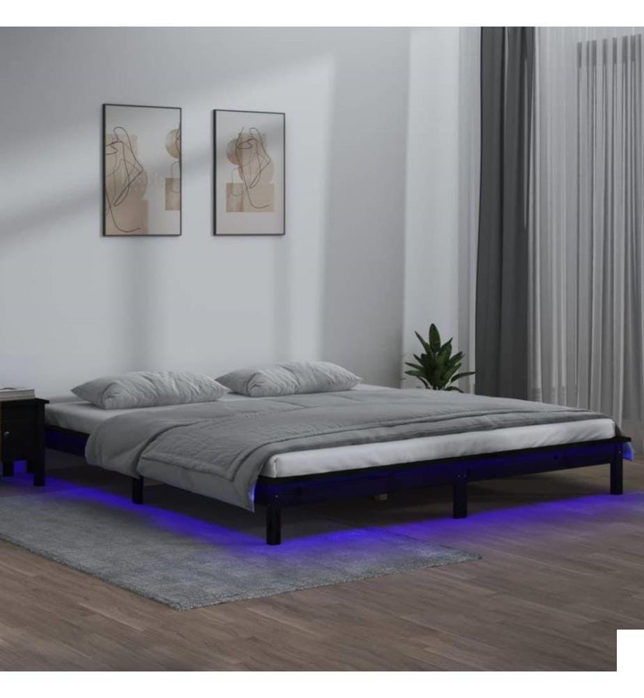 Cadre de lit à LED Noir 120x190 cm Petit double Bois massif