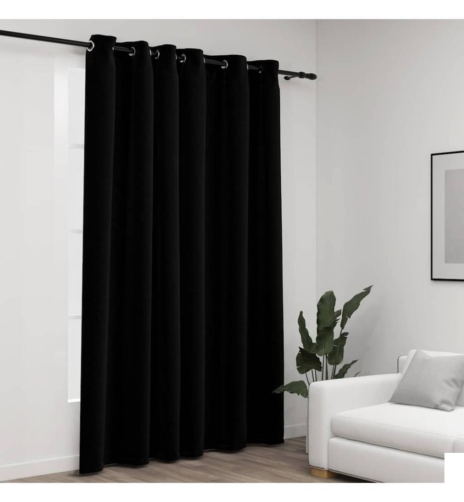 Rideau occultant Aspect de lin avec illets Noir 290x245 cm