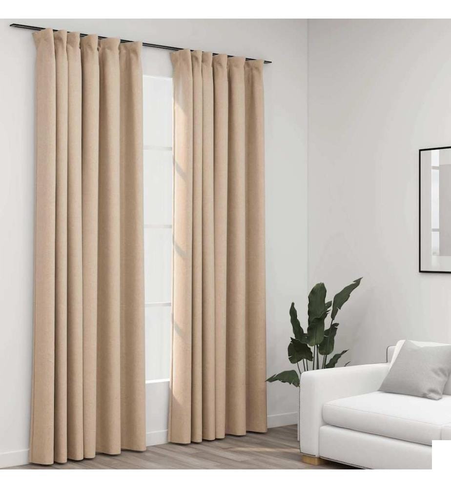 Rideaux occultants aspect lin et crochets 2 pcs Beige 140x245cm
