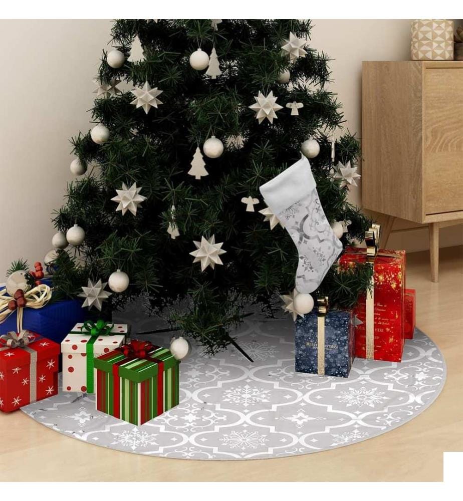 Jupe de sapin de Noël de luxe avec chaussette Blanc 122cm Tissu