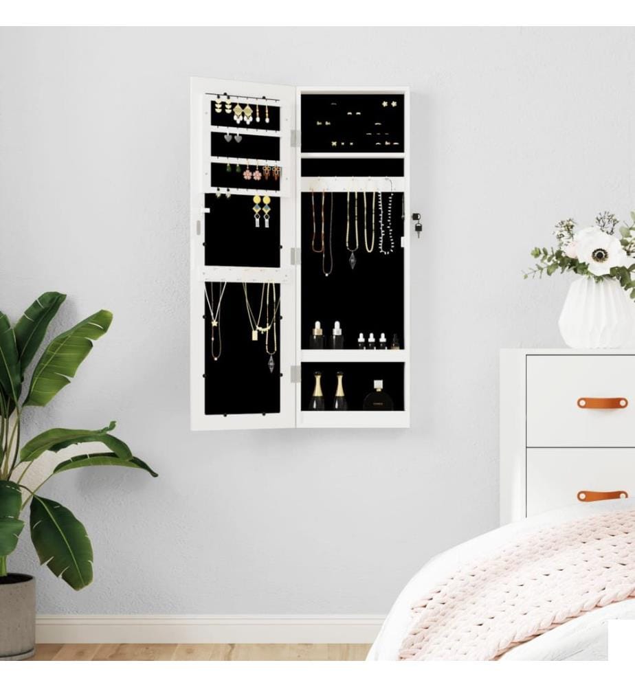 Armoire à bijoux avec miroir murale blanc 30x8,5x90 cm