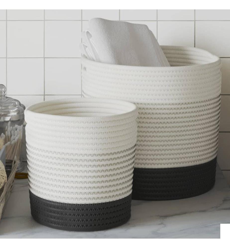 Paniers de rangement 2 pcs blanc et noir coton