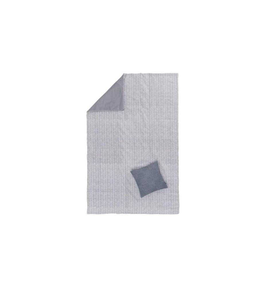 Urbanara - Couverture de pique-nique Mallur 130 x 190 cm - Bleu pigeon / blanc naturel