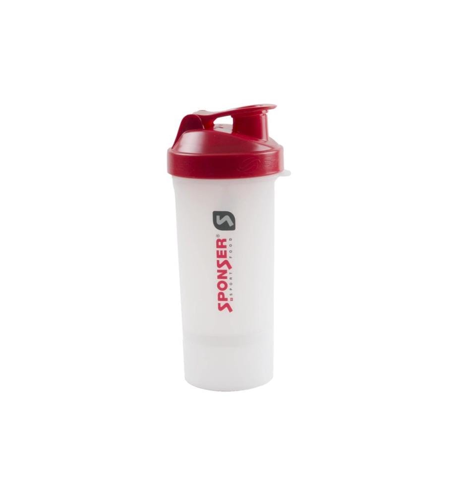 Sponser Smart Shaker avec compartiment à poudre, 600 ml, Blanc/Rouge