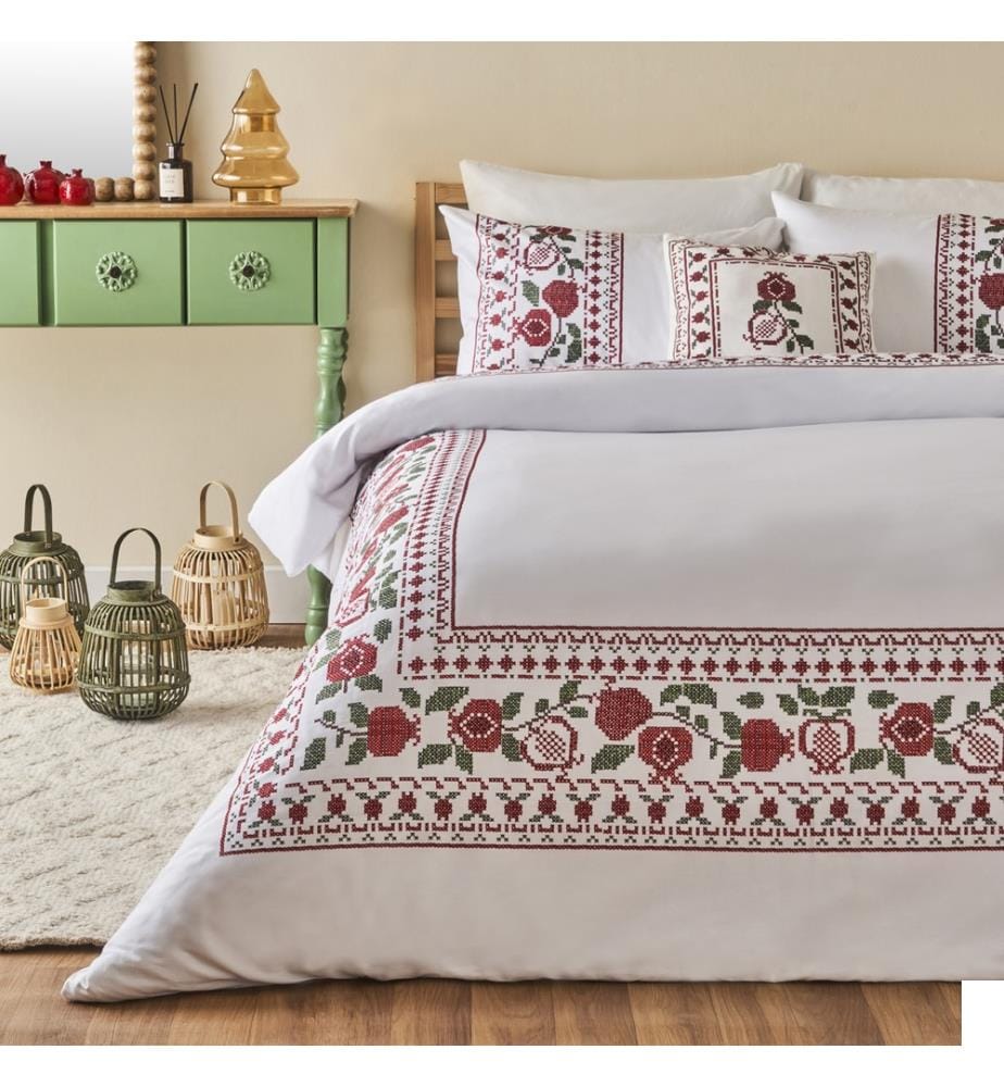 Housse de couette king size Jolly New Year satin coton 100% 240x220 cm - Rouge