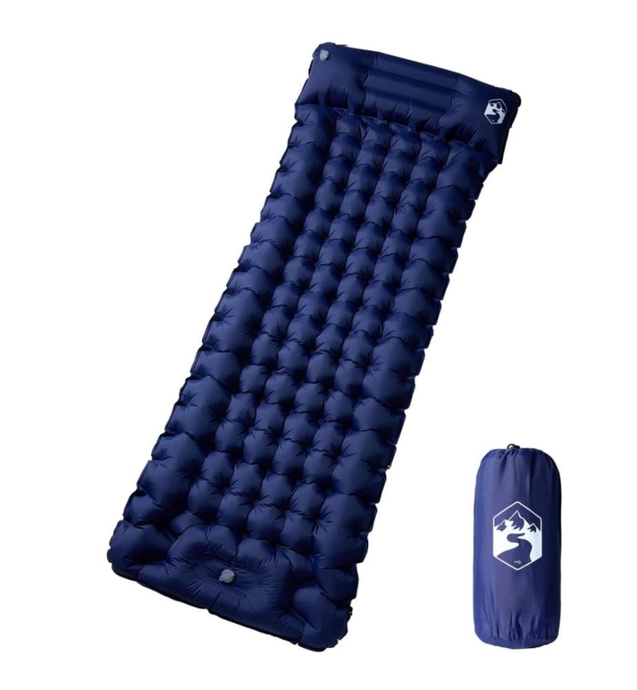 Matelas de camping autogonflant oreiller 1 personne bleu marine