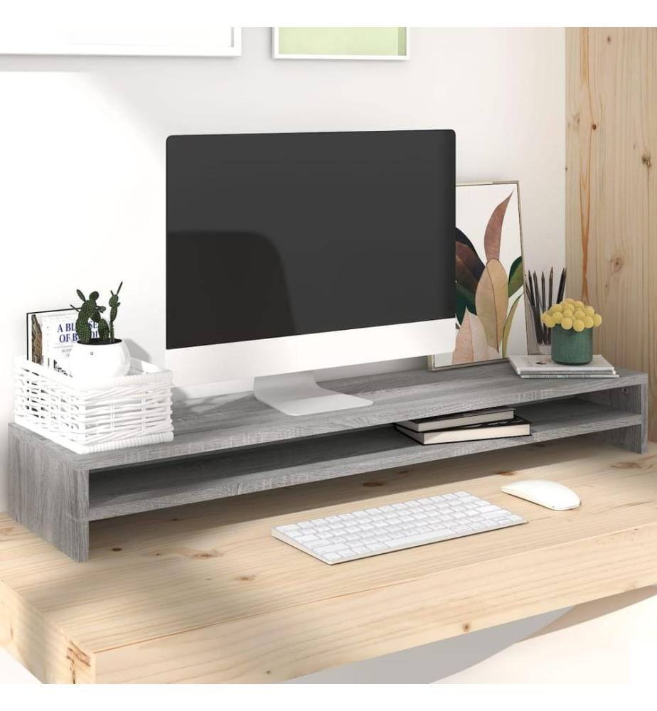 Support de moniteur Sonoma gris 100x24x13 cm Bois d'ingénierie