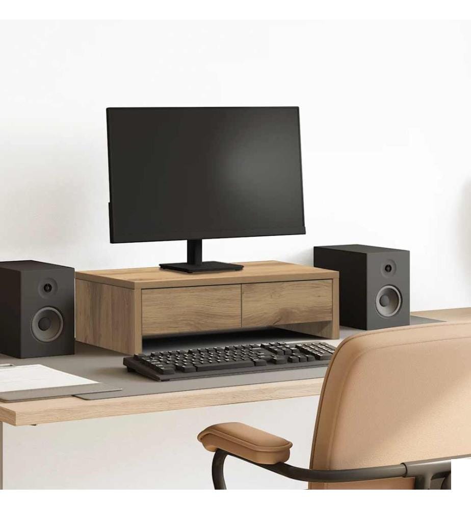 Support de moniteur et tiroirs chêne artisanal bois ingénierie