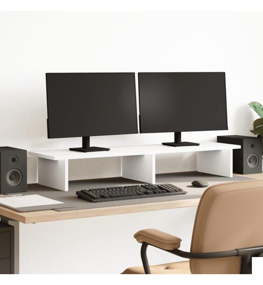 Support de moniteur blanc 100x27x15 cm bois d'ingénierie