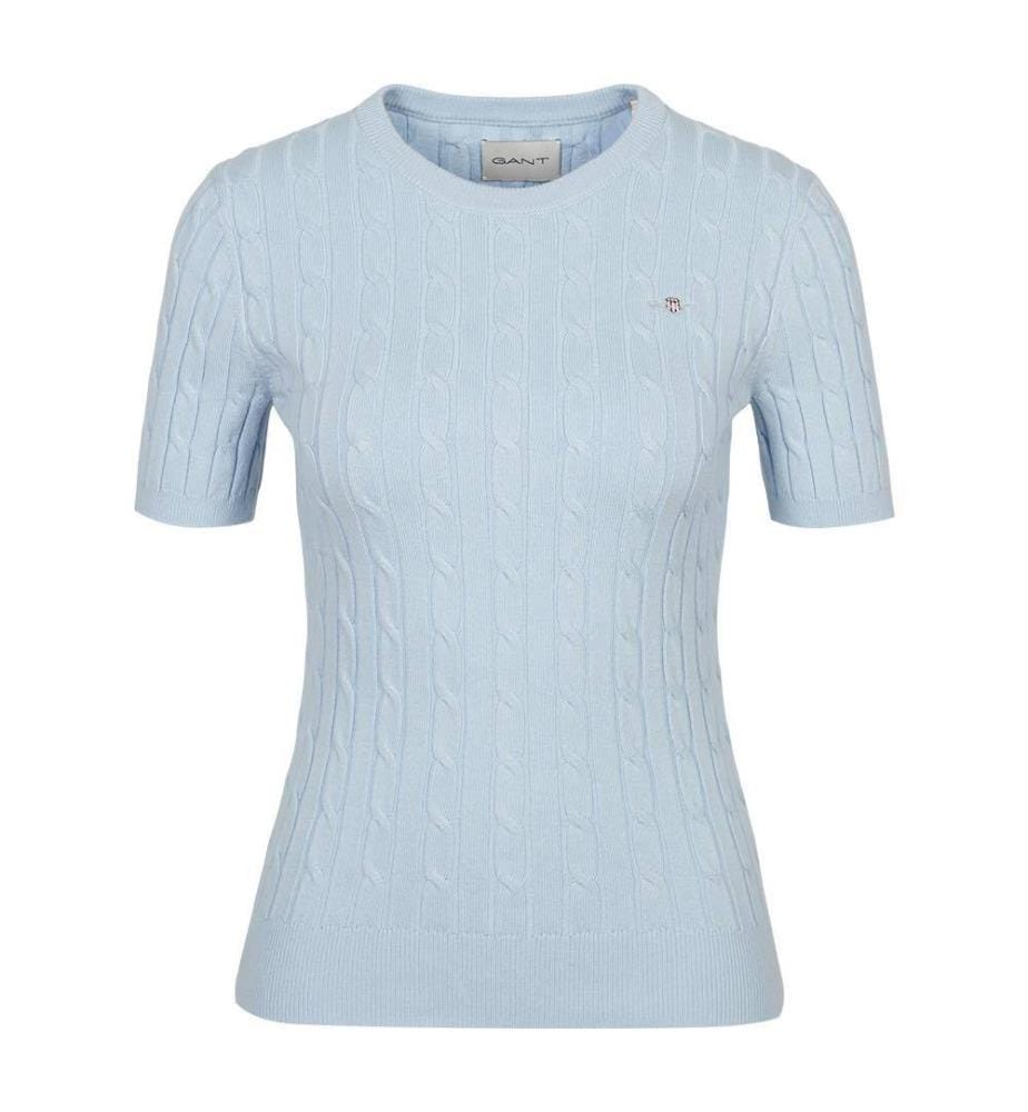 T-Shirt en coton extensible à col C - Bleu frais