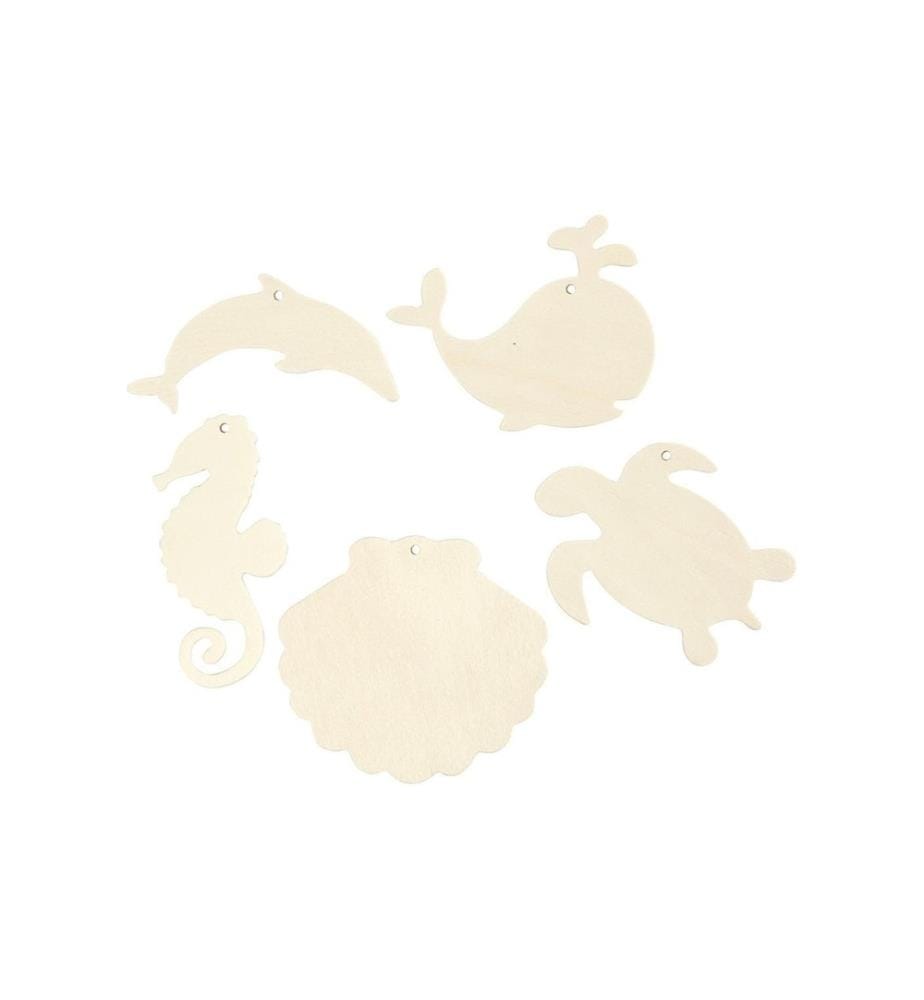 CREATIV COMPANY - Petites pièces en bois Animaux marins 5 pièces, Nature