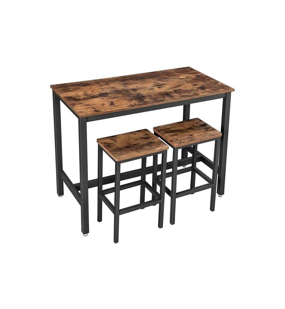 VASAGLE - Table de bar avec 2 tabourets 40/120 x 65 cm/90 cm, Noir/Brun