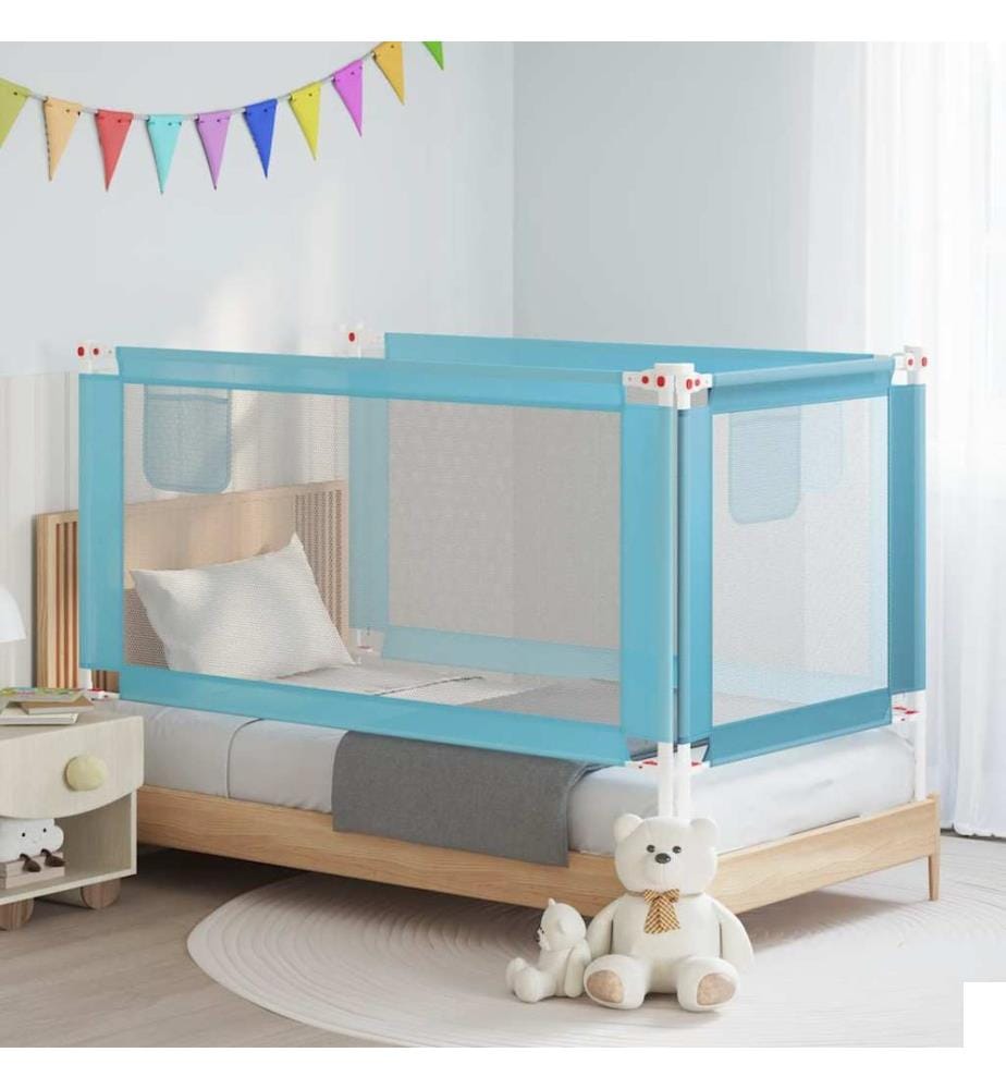 Barrière de sécurité de lit d'enfant Bleu 160x25 cm Tissu