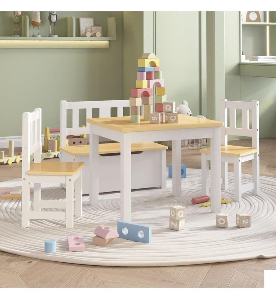 Ensemble de table et chaises enfants 4 pcs Blanc et beige MDF