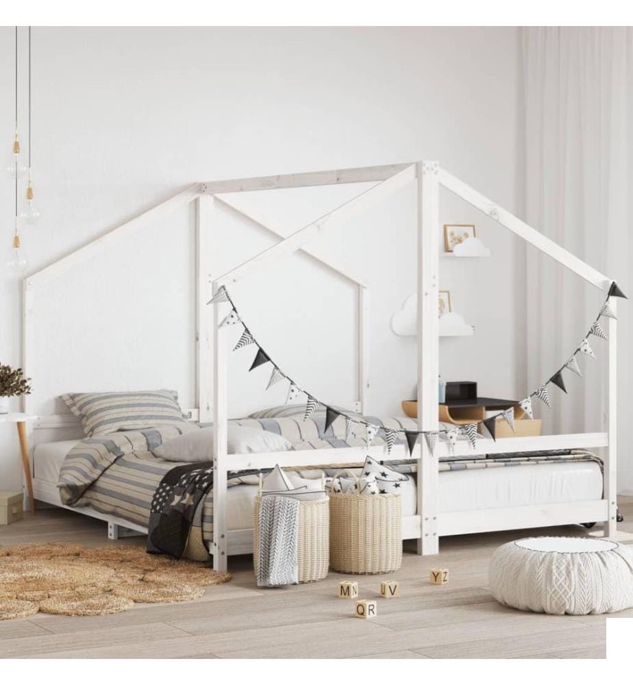 Cadre de lit d'enfant blanc 2x(90x200) cm bois de pin massif