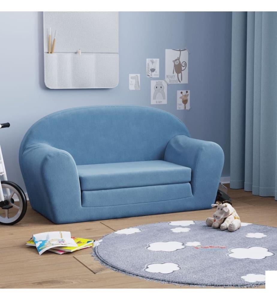 Canapé-lit pour enfants 2 places bleu peluche douce