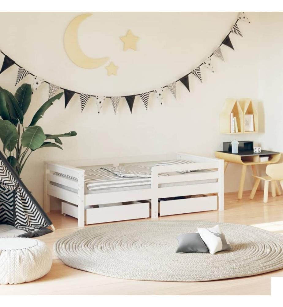 Cadre de lit enfant tiroirs blanc 70x140 cm bois de pin massif