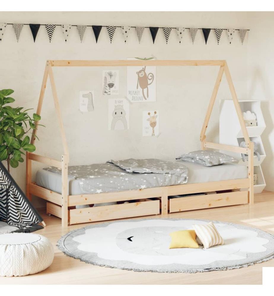 Cadre de lit pour enfants gris 80x200 cm bois de pin massif