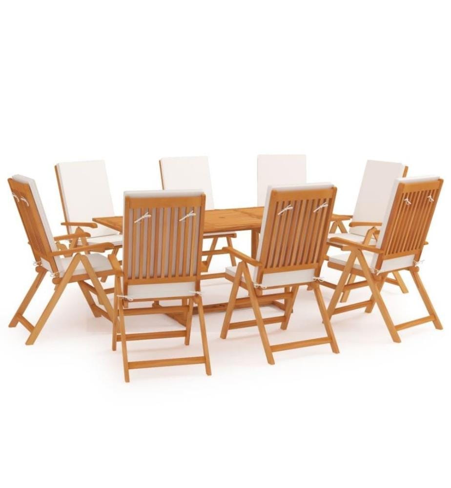 Salon de jardin 9 pcs avec coussins Bois de teck massif