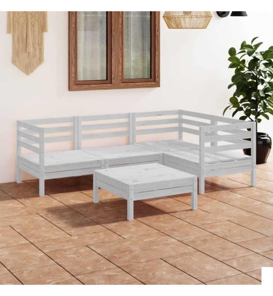 Salon de jardin 5 pcs Bois de pin massif Blanc