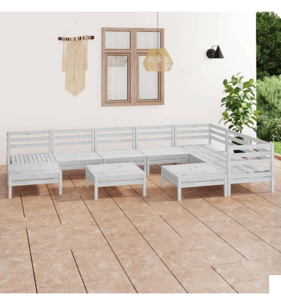 Salon de jardin 10 pcs Bois de pin massif Blanc
