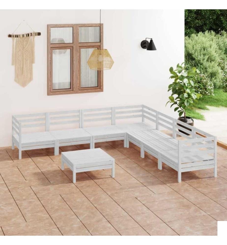 Salon de jardin 8 pcs Bois de pin massif Blanc