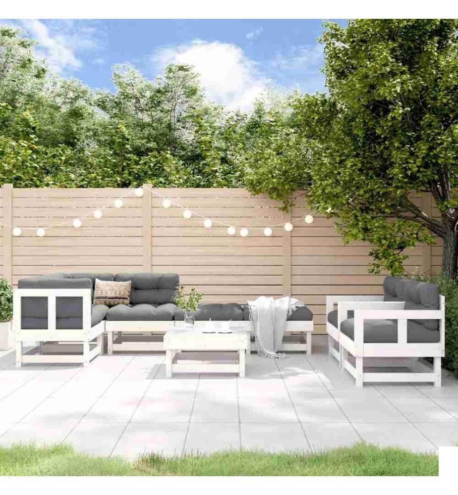 Salon de jardin 8 pcs Blanc Bois de pin massif