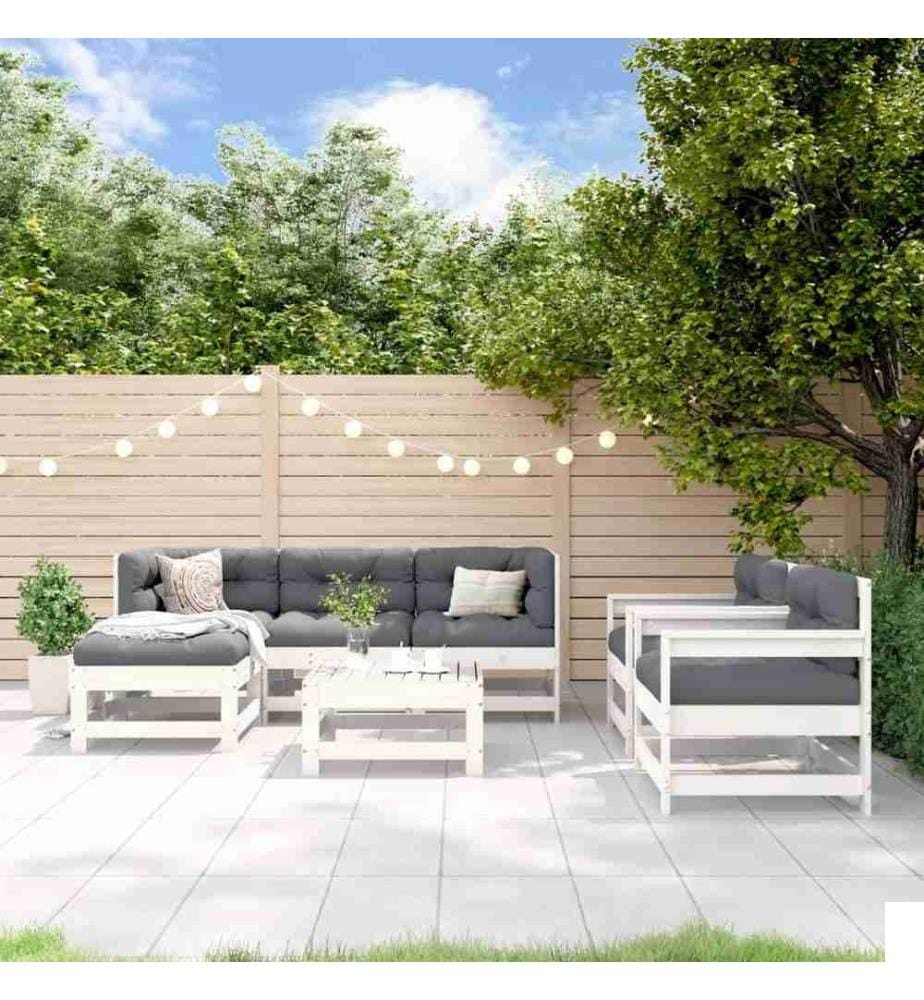 Salon de jardin 7 pcs Blanc Bois de pin massif