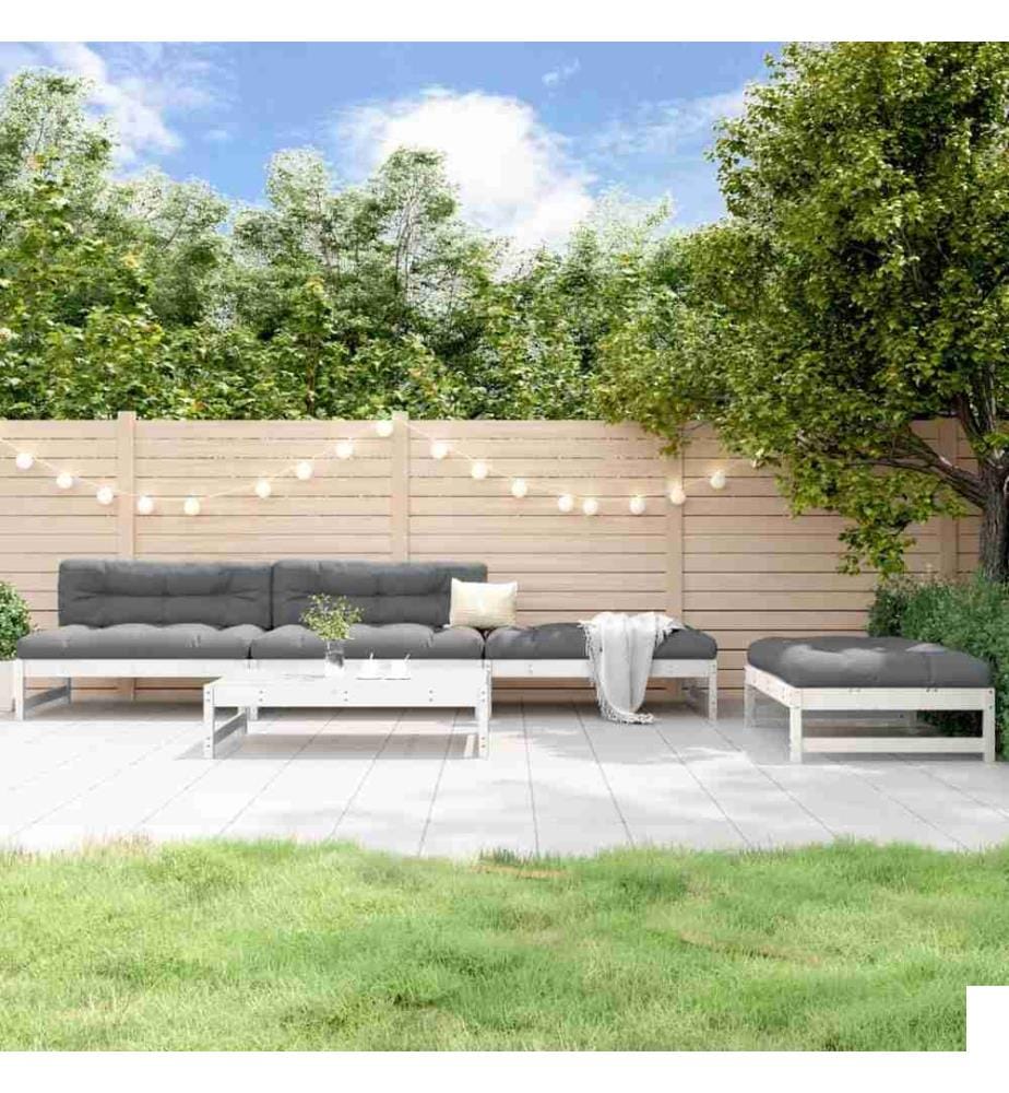Salon de jardin 5 pcs blanc bois massif de pin
