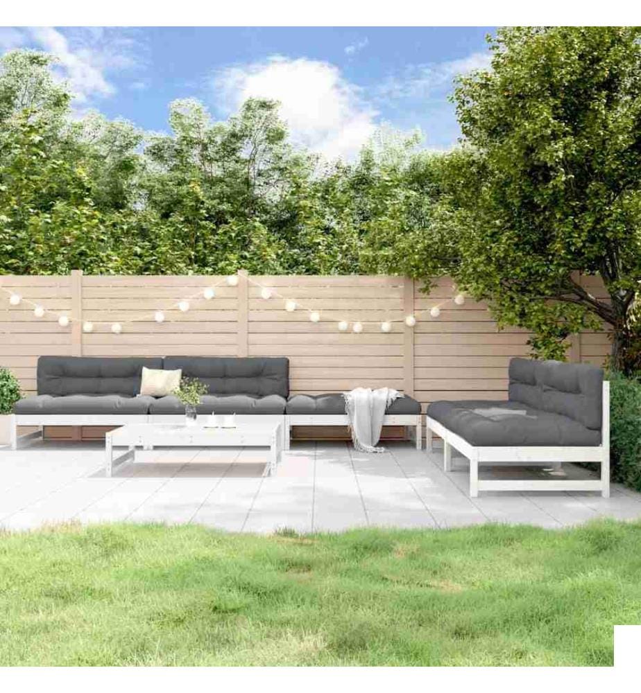 Salon de jardin 6 pcs Blanc Bois de pin massif
