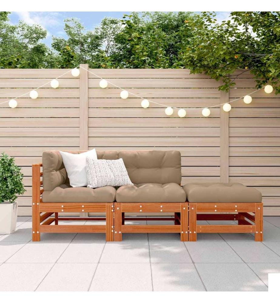 Ensemble de salon de jardin 3 pcs Brun cire Bois de pin massif