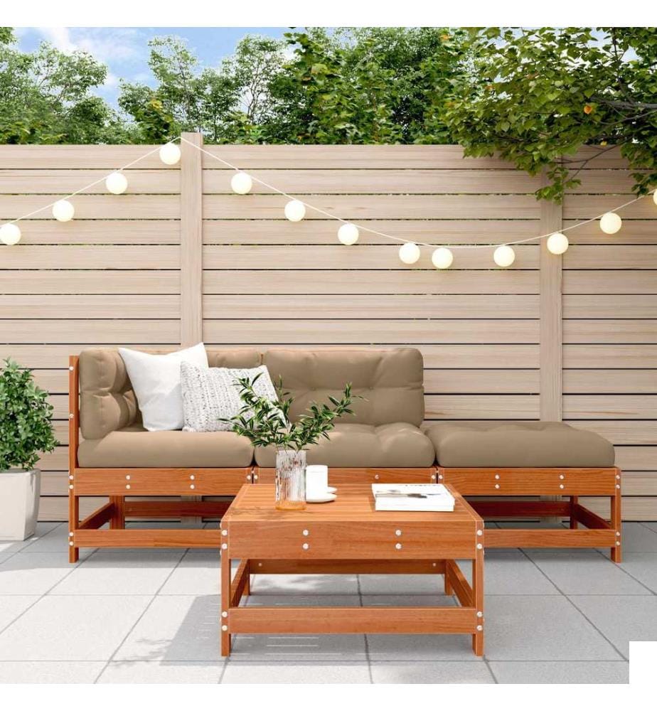 Ensemble de salon de jardin 4 pcs Brun cire Bois de pin massif