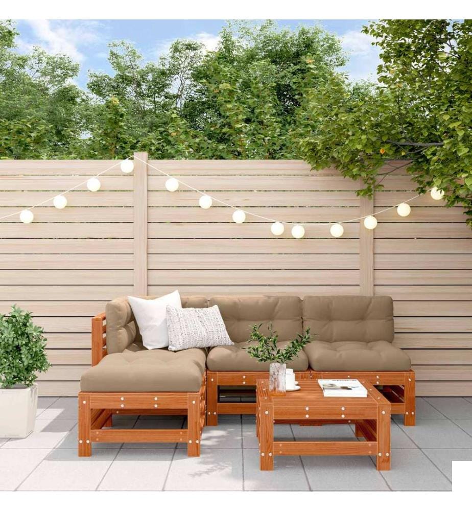 Ensemble de salon de jardin 5 pcs Brun Ciré Pin massif