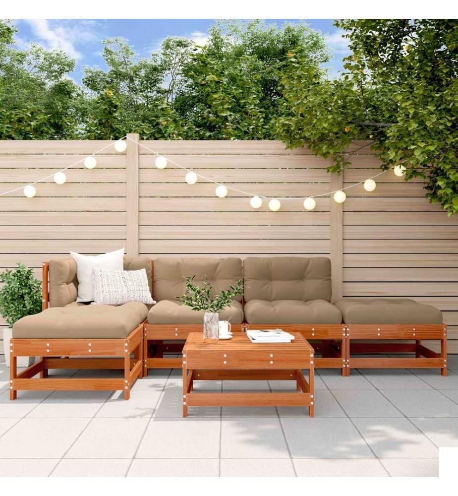 Ensemble de salon de jardin 5 pcs Pin brun ciré