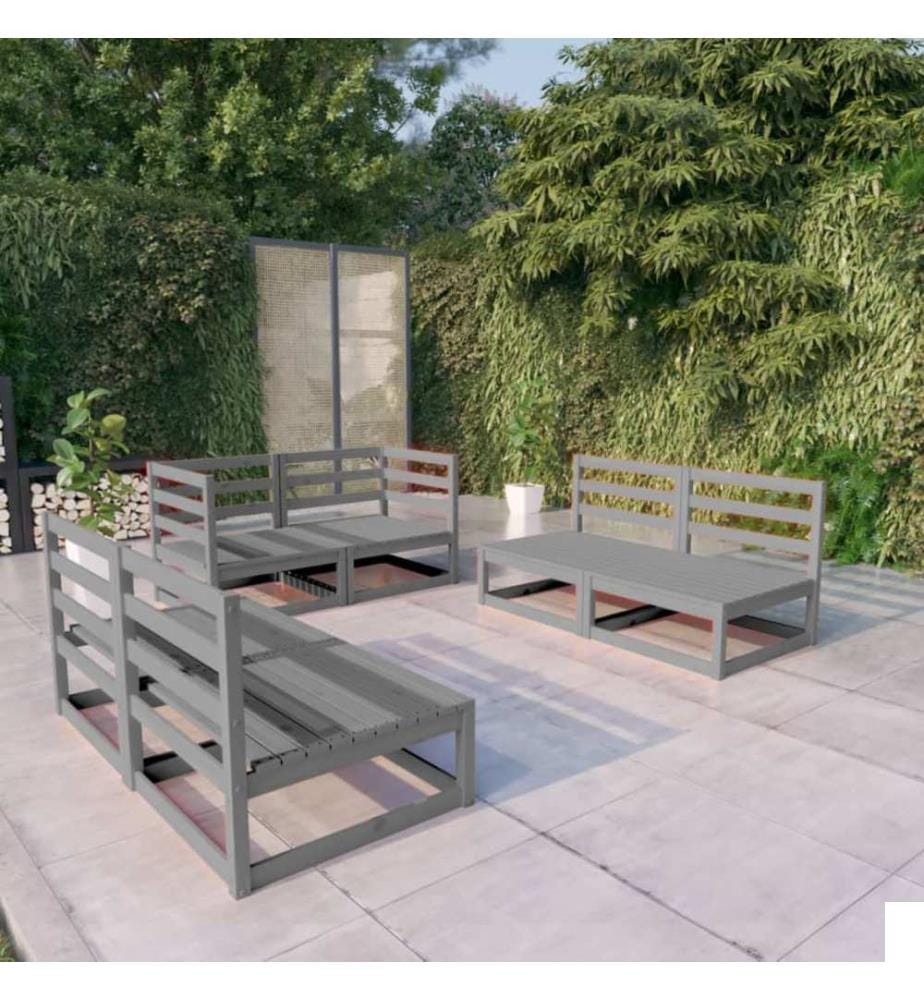 Salon de jardin 6 pcs gris bois de pin massif