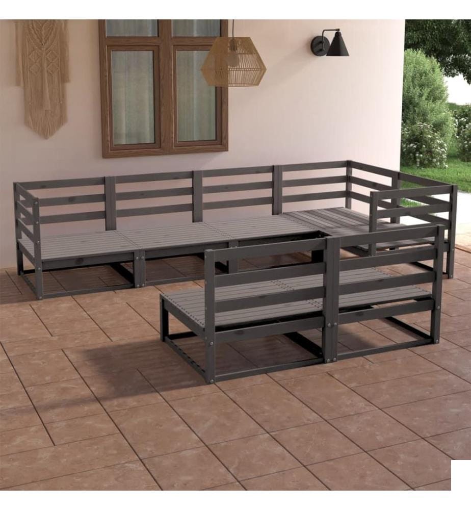 Salon de jardin 7 pcs Gris Bois de pin massif