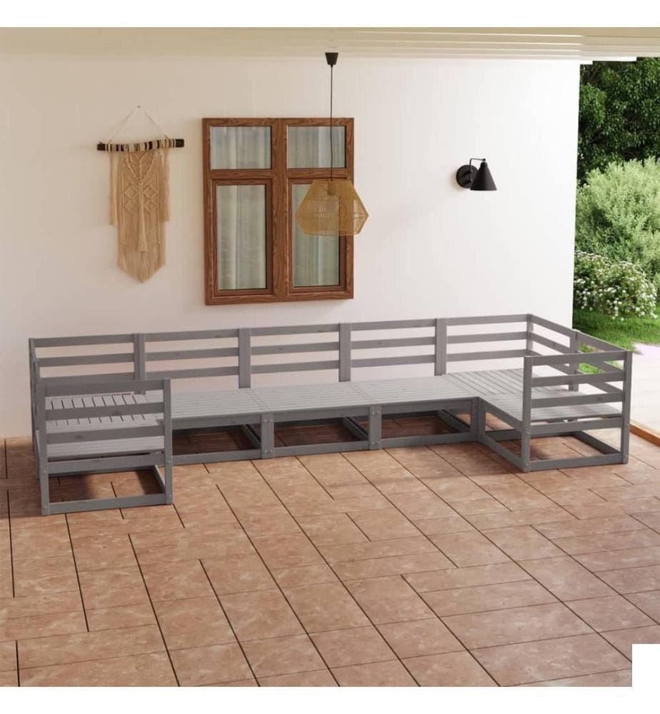 Salon de jardin 7 pcs Bois de pin massif