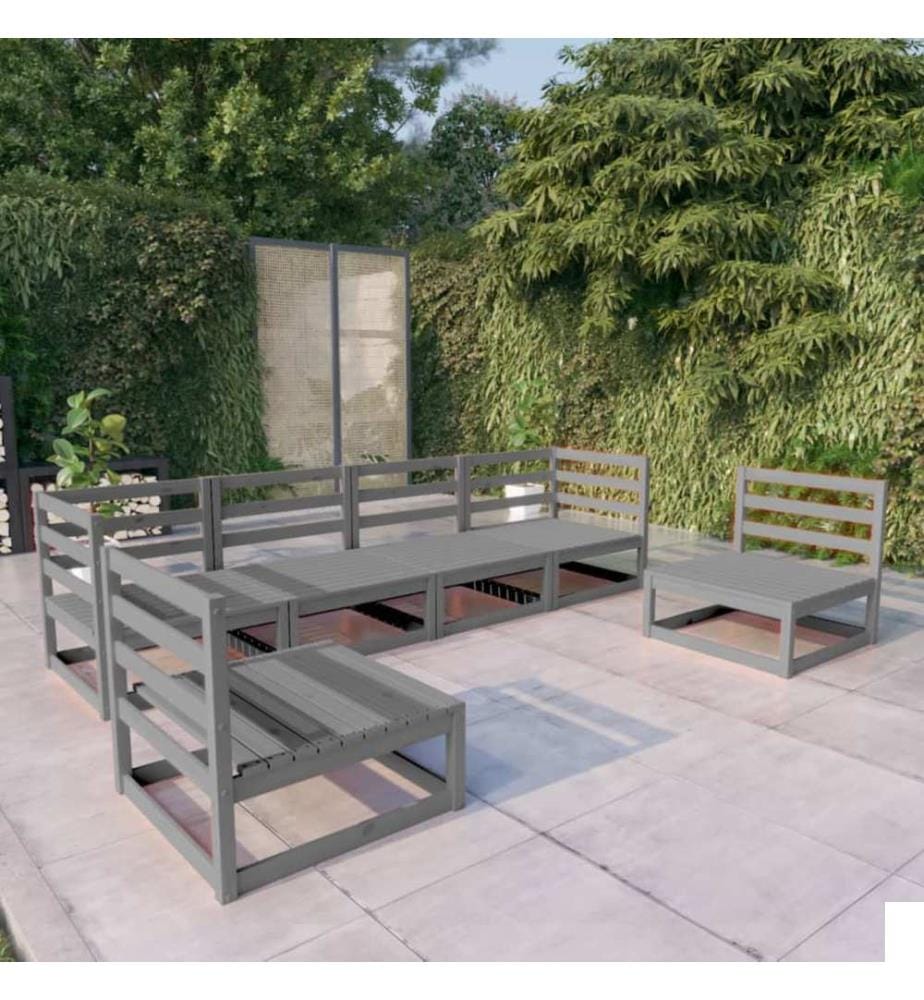 Salon de jardin 6 pcs gris bois de pin massif