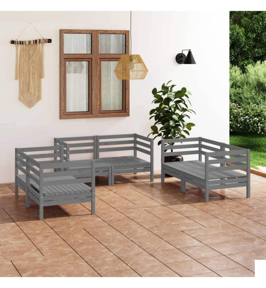 Salon de jardin 6 pcs Gris Bois de pin massif