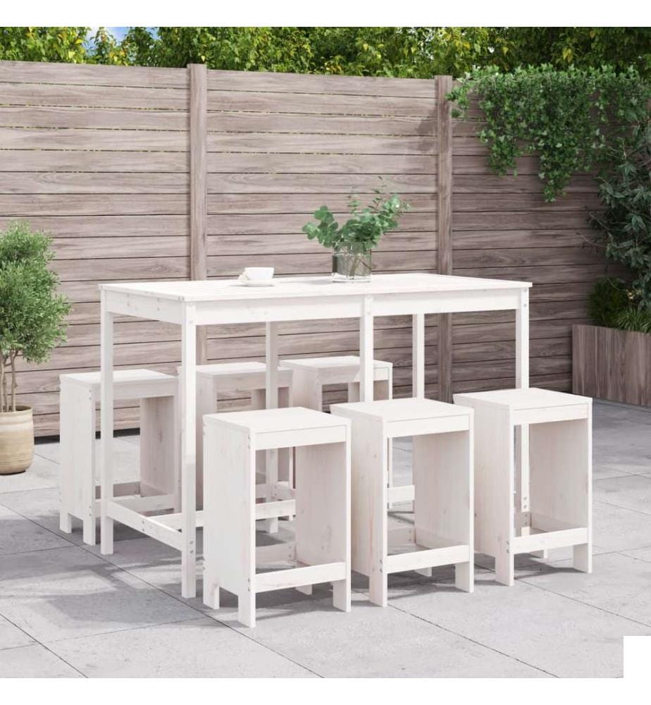Ensemble de bar de jardin 7 pcs blanc bois de pin massif