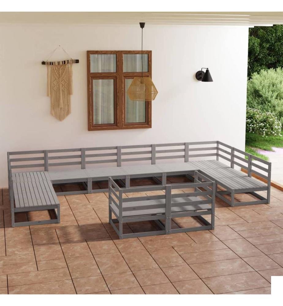 Salon de jardin 12 pcs bois de pin massif