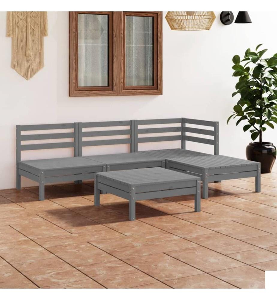 Salon de jardin 5 pcs Bois de pin massif Gris