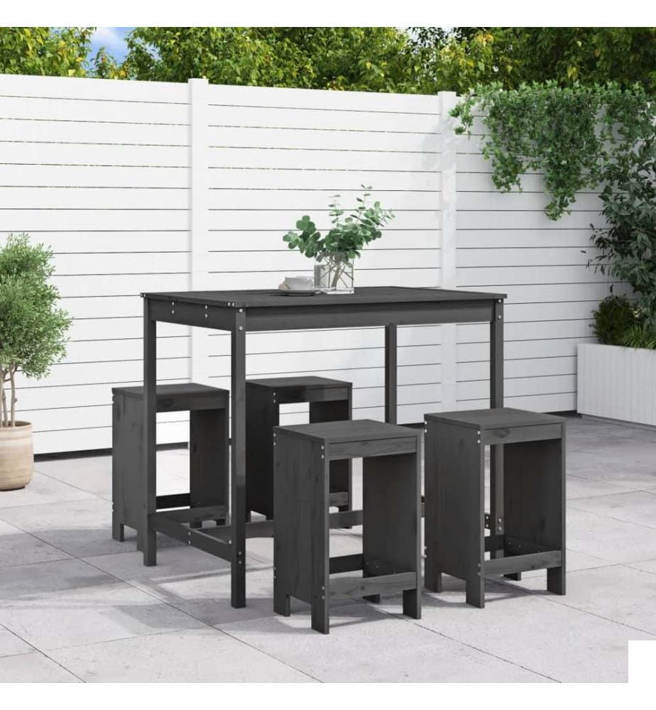 Ensemble de bar de jardin 5 pcs gris bois de pin massif