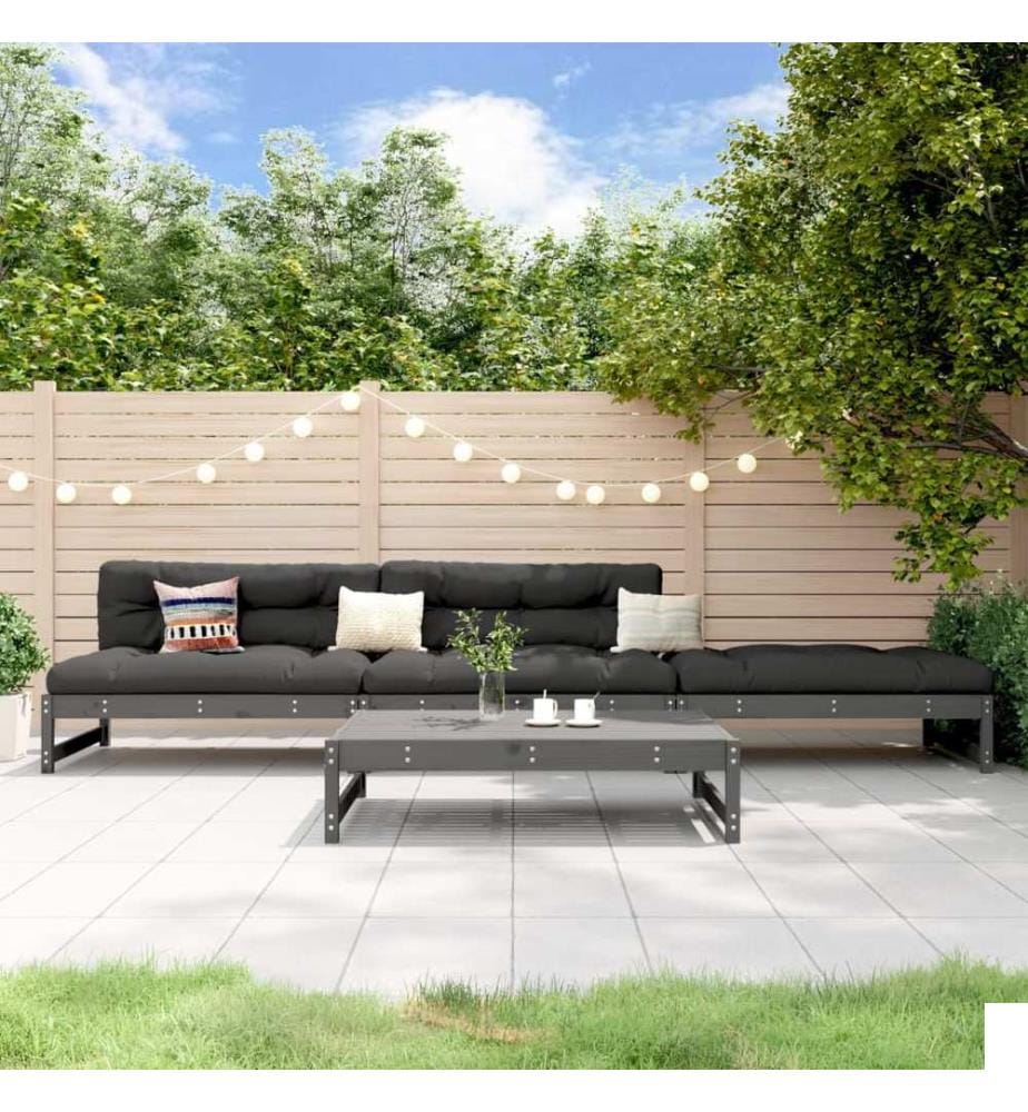 Salon de jardin 4 pcs gris bois massif de pin