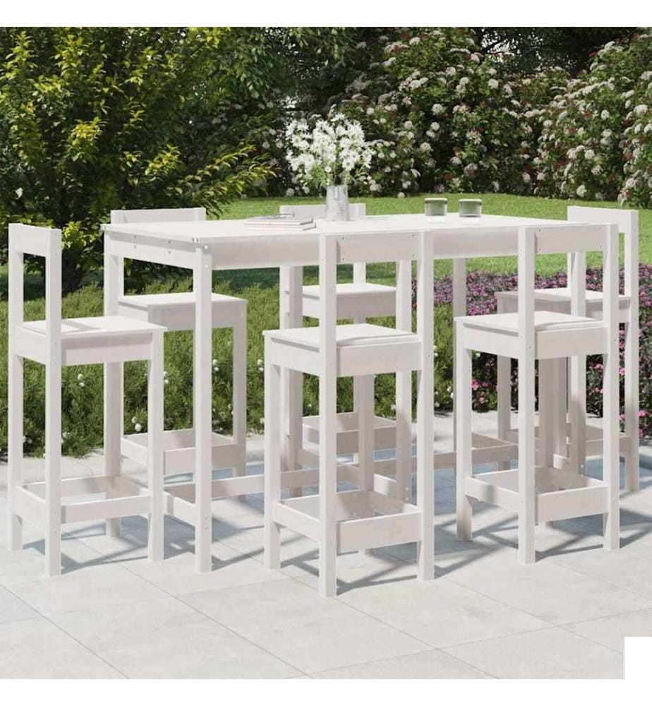 Ensemble de bar de jardin 7 pcs blanc bois de pin massif