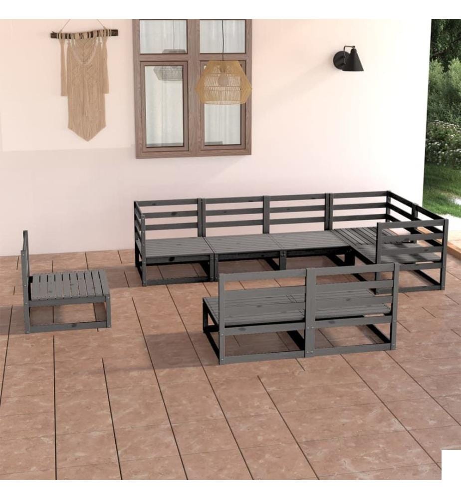 Salon de jardin 8 pcs gris bois de pin massif