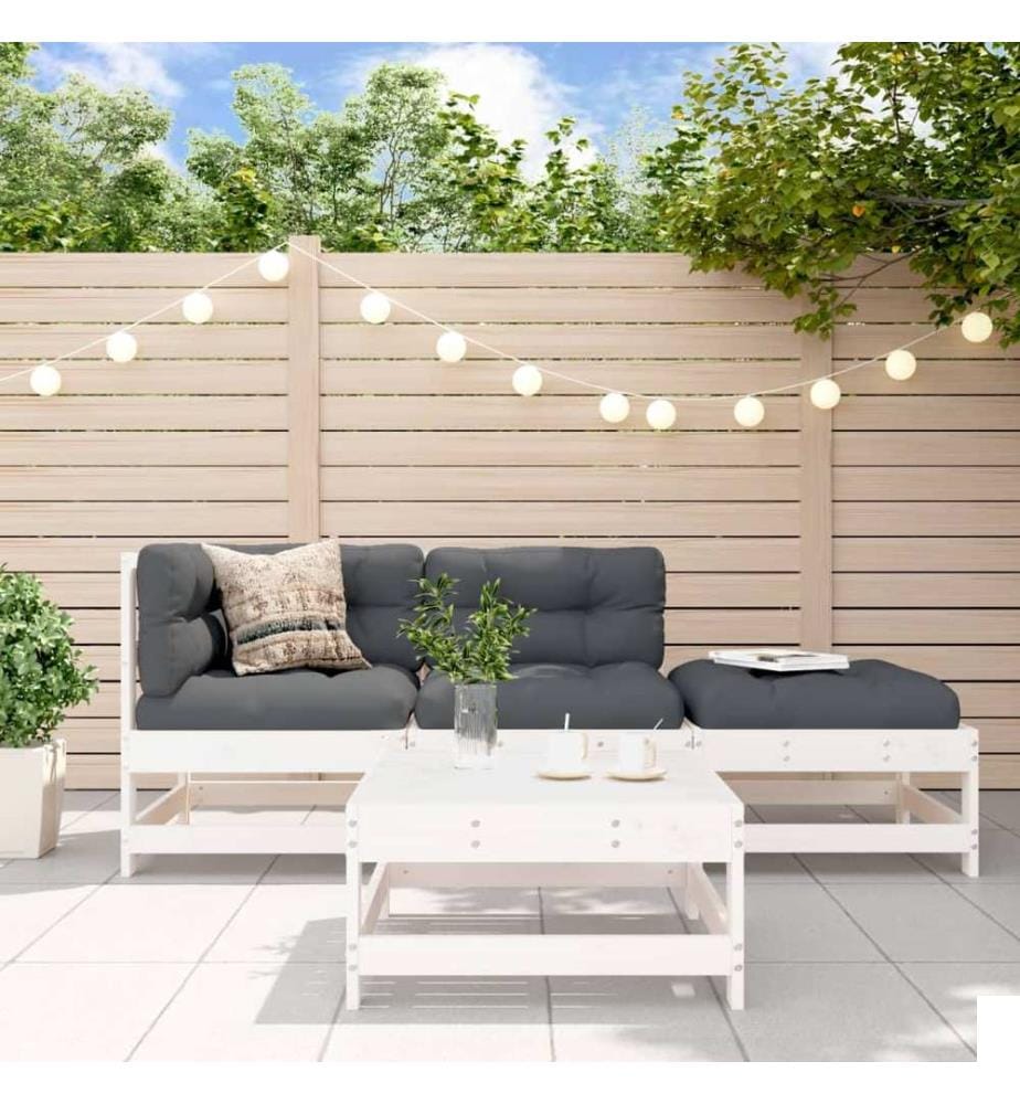 Salon de jardin 4 pcs avec coussins blanc bois massif
