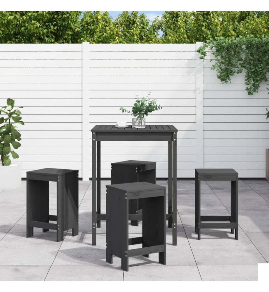 Ensemble de bar de jardin 5 pcs gris bois de pin massif