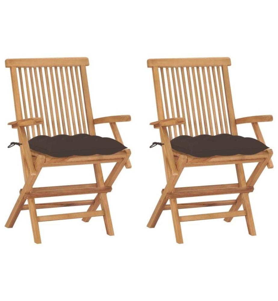 Chaises de jardin avec coussins taupe 2 pcs Bois de teck massif