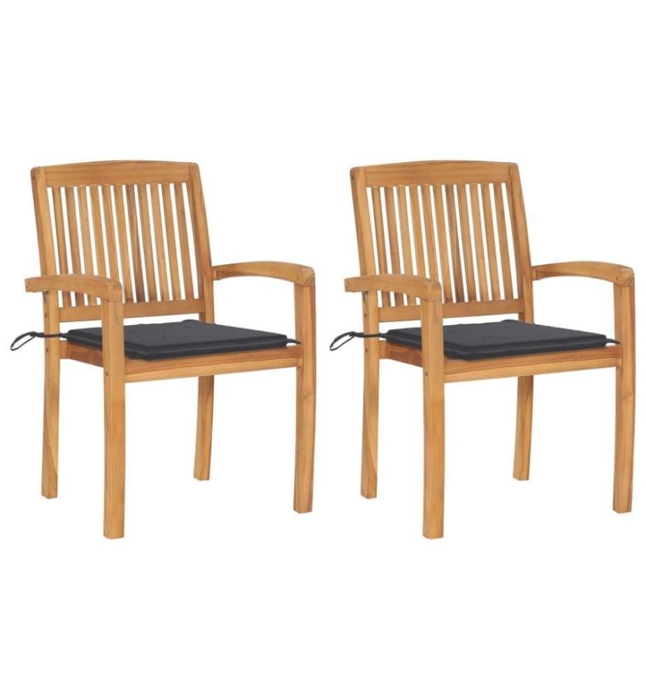 Chaises de jardin 2 pcs avec coussins anthracite Bois de teck